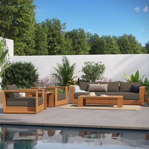 Modway Furniture Tahoe 5-Piece Outdoor Patio Acacia Wood Furniture Set - Stylish, Durable, and Weather-Ready Comfort Natural Cocoa EEI-6801-NAT-COA