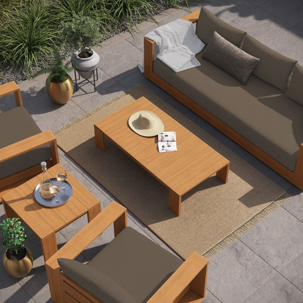 Modway Furniture Tahoe 5-Piece Outdoor Patio Acacia Wood Furniture Set - Stylish, Durable, and Weather-Ready Comfort Natural Cocoa EEI-6801-NAT-COA