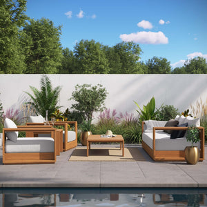 Modway Furniture Tahoe 5-Piece Outdoor Patio Acacia Wood Furniture Set - Stylish, Durable, and Weather-Ready Comfort Natural Light Gray EEI-6801-NAT-LGR