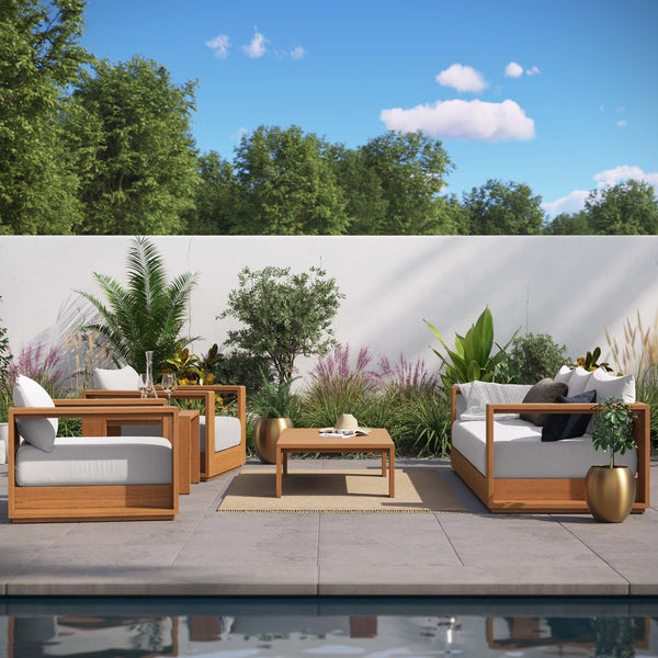 Modway Furniture Tahoe 5-Piece Outdoor Patio Acacia Wood Furniture Set - Stylish, Durable, and Weather-Ready Comfort Natural Light Gray EEI-6801-NAT-LGR