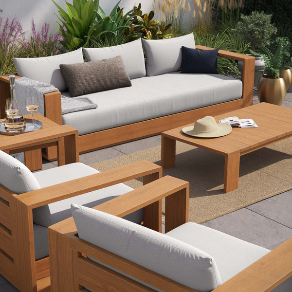 Modway Furniture Tahoe 5-Piece Outdoor Patio Acacia Wood Furniture Set - Stylish, Durable, and Weather-Ready Comfort Natural Light Gray EEI-6801-NAT-LGR