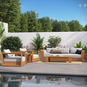 Modway Furniture Tahoe 5-Piece Outdoor Patio Acacia Wood Furniture Set - Stylish, Durable, and Weather-Ready Comfort Natural Light Gray EEI-6801-NAT-LGR