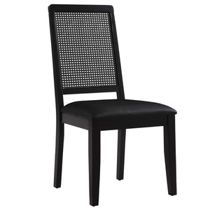 Modway Furniture Arlo Vegan Leather Dining Side Chairs Set of 2 - Stylish Faux Rattan and Wood for Modern Homes Black Black EEI-6802-BLK-BLK-BLK