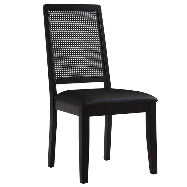 Modway Furniture Arlo Vegan Leather Dining Side Chairs Set of 2 - Stylish Faux Rattan and Wood for Modern Homes Black Black EEI-6802-BLK-BLK-BLK