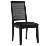 Arlo Vegan Leather Upholstered Faux Rattan and Wood Dining Side Chairs Set of 2 Black, Black Black EEI-6802-BLK-BLK-BLK