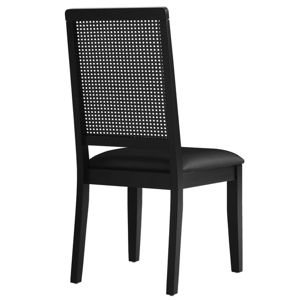 Modway Furniture Arlo Vegan Leather Dining Side Chairs Set of 2 - Stylish Faux Rattan and Wood for Modern Homes Black Black EEI-6802-BLK-BLK-BLK