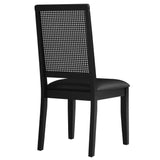 Arlo Vegan Leather Upholstered Faux Rattan and Wood Dining Side Chairs Set of 2 Black, Black Black EEI-6802-BLK-BLK-BLK