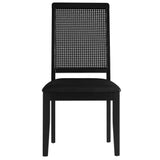 Arlo Vegan Leather Upholstered Faux Rattan and Wood Dining Side Chairs Set of 2 Black, Black Black EEI-6802-BLK-BLK-BLK