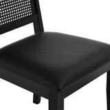 Arlo Vegan Leather Upholstered Faux Rattan and Wood Dining Side Chairs Set of 2 Black, Black Black EEI-6802-BLK-BLK-BLK