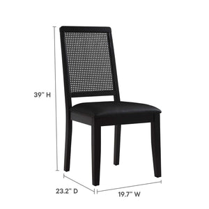 Modway Furniture Arlo Vegan Leather Dining Side Chairs Set of 2 - Stylish Faux Rattan and Wood for Modern Homes Black Black EEI-6802-BLK-BLK-BLK