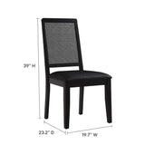 Arlo Vegan Leather Upholstered Faux Rattan and Wood Dining Side Chairs Set of 2 Black, Black Black EEI-6802-BLK-BLK-BLK