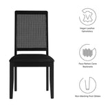 Arlo Vegan Leather Upholstered Faux Rattan and Wood Dining Side Chairs Set of 2 Black, Black Black EEI-6802-BLK-BLK-BLK