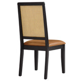 Arlo Vegan Leather Upholstered Faux Rattan and Wood Dining Side Chairs Set of 2 Brown, Black Natural Tan EEI-6802-BLK-NAT-TAN