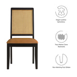 Arlo Vegan Leather Upholstered Faux Rattan and Wood Dining Side Chairs Set of 2 Brown, Black Natural Tan EEI-6802-BLK-NAT-TAN