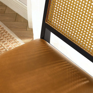 Modway Furniture Arlo Vegan Leather Dining Side Chairs Set of 2 - Stylish Faux Rattan and Wood for Modern Homes Black Natural Tan EEI-6802-BLK-NAT-TAN