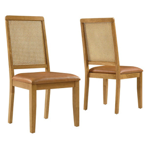 Modway Furniture Arlo Vegan Leather Dining Side Chairs Set of 2 - Stylish Faux Rattan and Wood for Modern Homes Natural Natural Tan EEI-6802-NAT-NAT-TAN