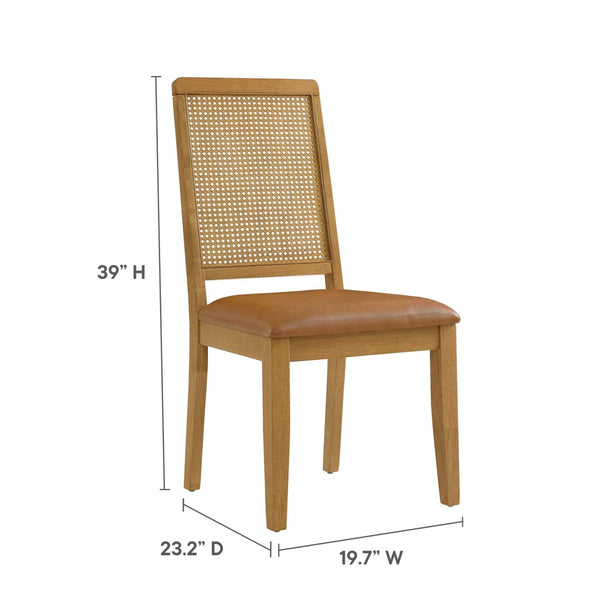 Modway Furniture Arlo Vegan Leather Dining Side Chairs Set of 2 - Stylish Faux Rattan and Wood for Modern Homes Natural Natural Tan EEI-6802-NAT-NAT-TAN