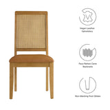 Arlo Vegan Leather Upholstered Faux Rattan and Wood Dining Side Chairs Set of 2 Brown, Natural Natural Tan EEI-6802-NAT-NAT-TAN