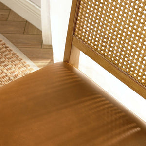 Modway Furniture Arlo Vegan Leather Dining Side Chairs Set of 2 - Stylish Faux Rattan and Wood for Modern Homes Natural Natural Tan EEI-6802-NAT-NAT-TAN