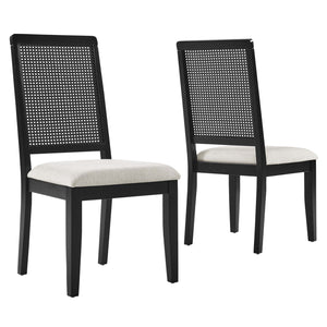 Arlo Faux Rattan and Wood Dining Side Chairs Set of 2 Black, Black Black Heathered Weave Ivory EEI-6803-BLK-BLK-HEI