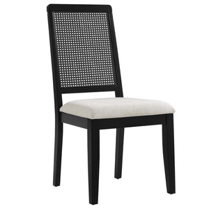 Modway Furniture Arlo Faux Rattan and Wood Dining Side Chairs Set of 2 - Stylish Comfort for Modern Dining Spaces Black Black Heathered Weave Ivory EEI-6803-BLK-BLK-HEI