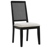 Arlo Faux Rattan and Wood Dining Side Chairs Set of 2 Black, Black Black Heathered Weave Ivory EEI-6803-BLK-BLK-HEI