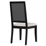 Arlo Faux Rattan and Wood Dining Side Chairs Set of 2 Black, Black Black Heathered Weave Ivory EEI-6803-BLK-BLK-HEI