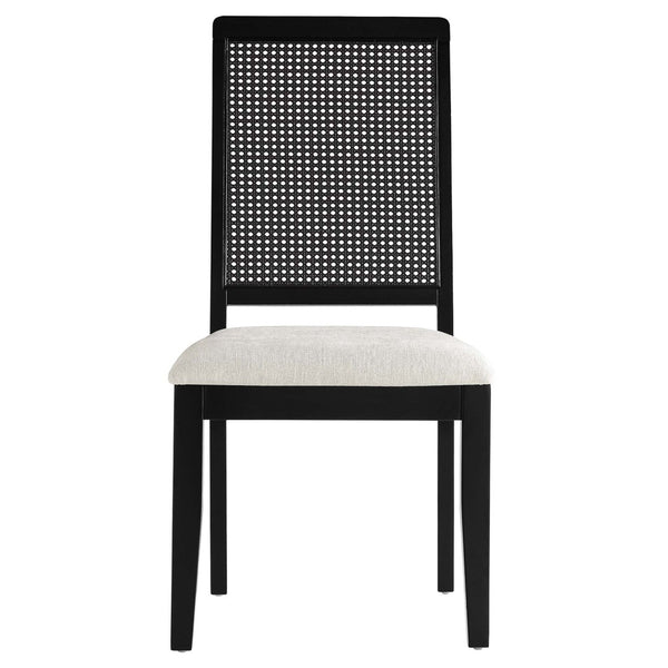 Modway Furniture Arlo Faux Rattan and Wood Dining Side Chairs Set of 2 - Stylish Comfort for Modern Dining Spaces Black Black Heathered Weave Ivory EEI-6803-BLK-BLK-HEI
