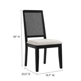 Arlo Faux Rattan and Wood Dining Side Chairs Set of 2 Black, Black Black Heathered Weave Ivory EEI-6803-BLK-BLK-HEI