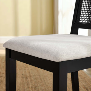 Modway Furniture Arlo Faux Rattan and Wood Dining Side Chairs Set of 2 - Stylish Comfort for Modern Dining Spaces Black Black Heathered Weave Ivory EEI-6803-BLK-BLK-HEI