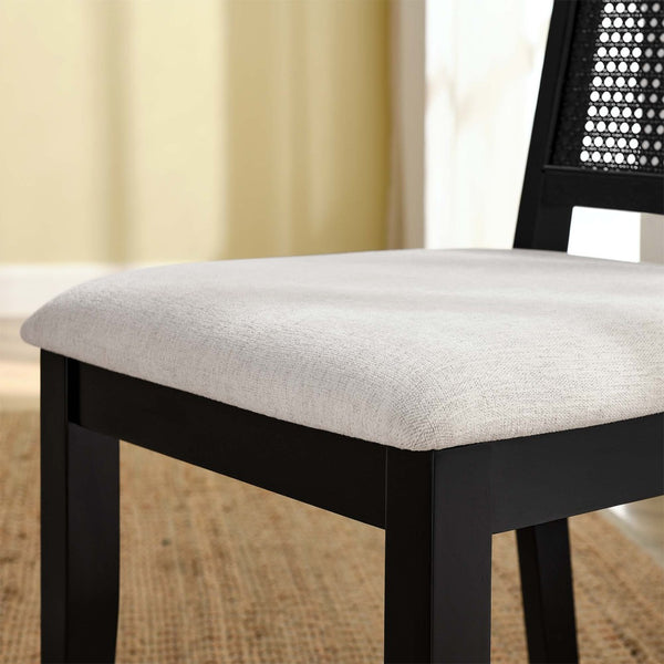 Modway Furniture Arlo Faux Rattan and Wood Dining Side Chairs Set of 2 - Stylish Comfort for Modern Dining Spaces Black Black Heathered Weave Ivory EEI-6803-BLK-BLK-HEI