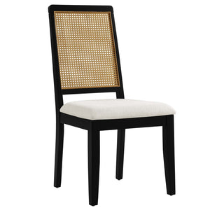 Modway Furniture Arlo Faux Rattan and Wood Dining Side Chairs Set of 2 - Stylish Comfort for Modern Dining Spaces Black Natural Heathered Weave Ivory EEI-6803-BLK-NAT-HEI