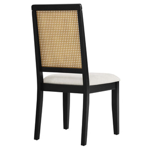 Modway Furniture Arlo Faux Rattan and Wood Dining Side Chairs Set of 2 - Stylish Comfort for Modern Dining Spaces Black Natural Heathered Weave Ivory EEI-6803-BLK-NAT-HEI