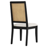 Arlo Faux Rattan and Wood Dining Side Chairs Set of 2 Brown, Black Natural Heathered Weave Ivory EEI-6803-BLK-NAT-HEI