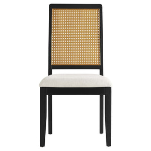 Modway Furniture Arlo Faux Rattan and Wood Dining Side Chairs Set of 2 - Stylish Comfort for Modern Dining Spaces Black Natural Heathered Weave Ivory EEI-6803-BLK-NAT-HEI