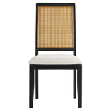 Arlo Faux Rattan and Wood Dining Side Chairs Set of 2 Brown, Black Natural Heathered Weave Ivory EEI-6803-BLK-NAT-HEI