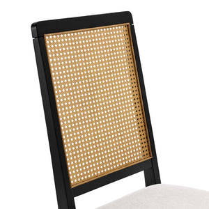 Modway Furniture Arlo Faux Rattan and Wood Dining Side Chairs Set of 2 - Stylish Comfort for Modern Dining Spaces Black Natural Heathered Weave Ivory EEI-6803-BLK-NAT-HEI