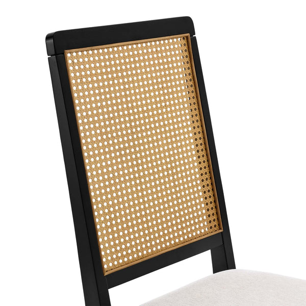 Modway Furniture Arlo Faux Rattan and Wood Dining Side Chairs Set of 2 - Stylish Comfort for Modern Dining Spaces Black Natural Heathered Weave Ivory EEI-6803-BLK-NAT-HEI