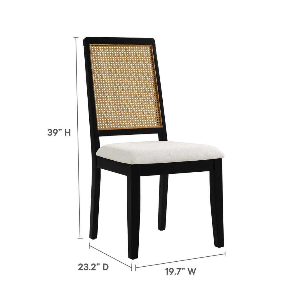 Modway Furniture Arlo Faux Rattan and Wood Dining Side Chairs Set of 2 - Stylish Comfort for Modern Dining Spaces Black Natural Heathered Weave Ivory EEI-6803-BLK-NAT-HEI
