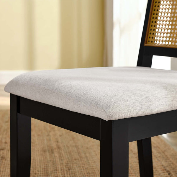 Modway Furniture Arlo Faux Rattan and Wood Dining Side Chairs Set of 2 - Stylish Comfort for Modern Dining Spaces Black Natural Heathered Weave Ivory EEI-6803-BLK-NAT-HEI