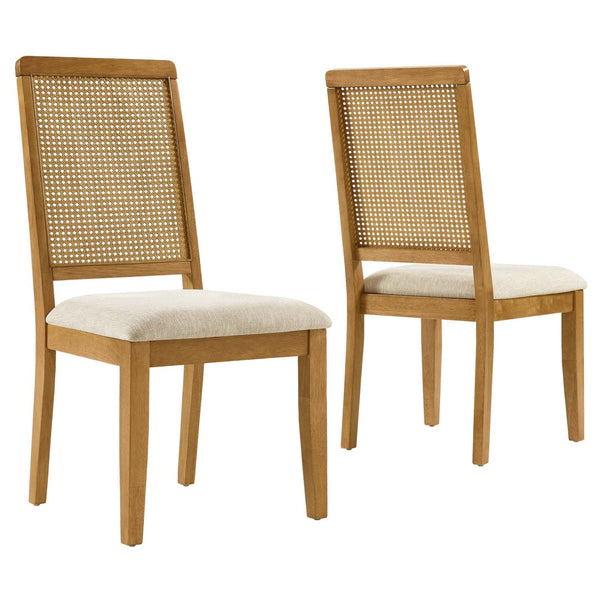 Modway Furniture Arlo Faux Rattan and Wood Dining Side Chairs Set of 2 - Stylish Comfort for Modern Dining Spaces Natural Natural Heathered Weave Light Beige EEI-6803-NAT-NAT-HLB