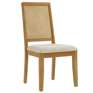 Modway Furniture Arlo Faux Rattan and Wood Dining Side Chairs Set of 2 - Stylish Comfort for Modern Dining Spaces Natural Natural Heathered Weave Light Beige EEI-6803-NAT-NAT-HLB