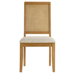 Modway Furniture Arlo Faux Rattan and Wood Dining Side Chairs Set of 2 - Stylish Comfort for Modern Dining Spaces Natural Natural Heathered Weave Light Beige EEI-6803-NAT-NAT-HLB