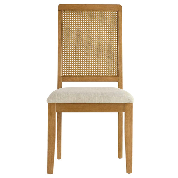 Modway Furniture Arlo Faux Rattan and Wood Dining Side Chairs Set of 2 - Stylish Comfort for Modern Dining Spaces Natural Natural Heathered Weave Light Beige EEI-6803-NAT-NAT-HLB