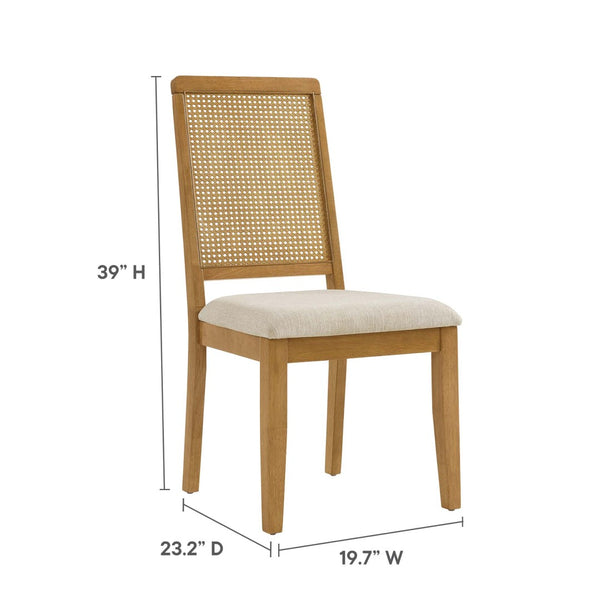 Modway Furniture Arlo Faux Rattan and Wood Dining Side Chairs Set of 2 - Stylish Comfort for Modern Dining Spaces Natural Natural Heathered Weave Light Beige EEI-6803-NAT-NAT-HLB