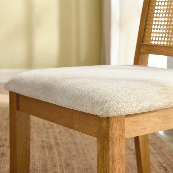 Modway Furniture Arlo Faux Rattan and Wood Dining Side Chairs Set of 2 - Stylish Comfort for Modern Dining Spaces Natural Natural Heathered Weave Light Beige EEI-6803-NAT-NAT-HLB