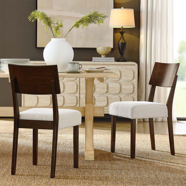 Modway Furniture Pax Wood Dining Side Chairs Set of 2 – Mid-Century Modern Comfort for Stylish Dining Spaces Walnut Heathered Weave Ivory EEI-6804-WAL-HEI