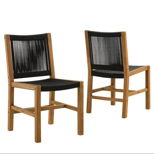 Modway Furniture Vienna Outdoor Teak Dining Chairs Set of 2 - Stylish Armless Design for Modern Patio Comfort Natural Black EEI-6805-NAT-BLK