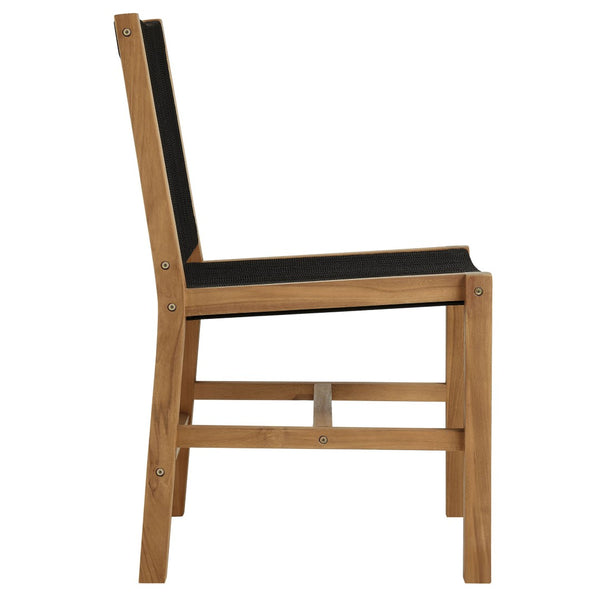 Modway Furniture Vienna 5-Piece Outdoor Teak and Rope Dining Set with Comfortable Armless Chairs for Stylish Patios Natural Black EEI-6934-NAT-BLK