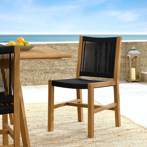 Modway Furniture Vienna Outdoor Teak Dining Chairs Set of 2 - Stylish Armless Design for Modern Patio Comfort Natural Black EEI-6805-NAT-BLK